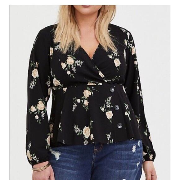 TORRID Size‎ 3X Floral Crepe Surplice Babydoll Top Blouse Long Sleeves NWT - Picture 1 of 8